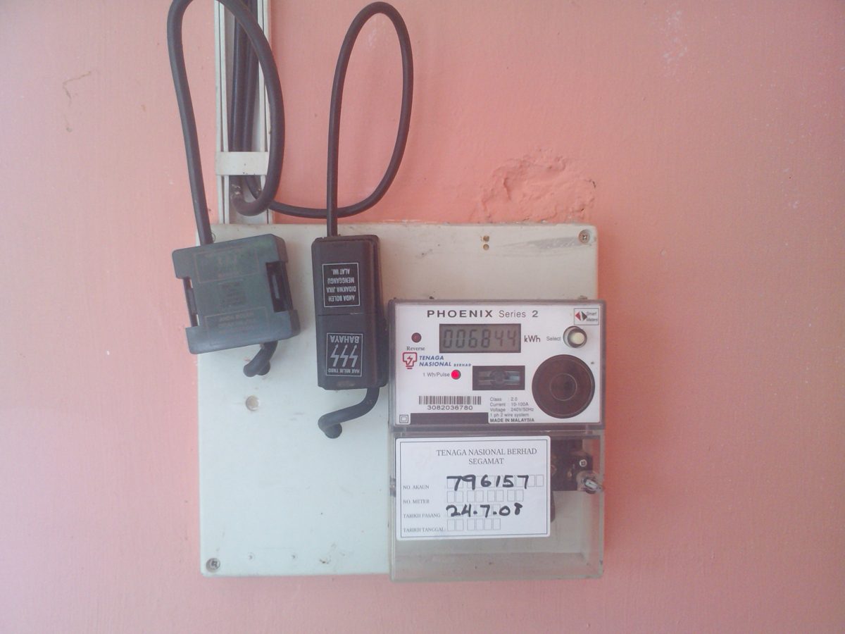 A TNB electricity meter on a house wall in Johor